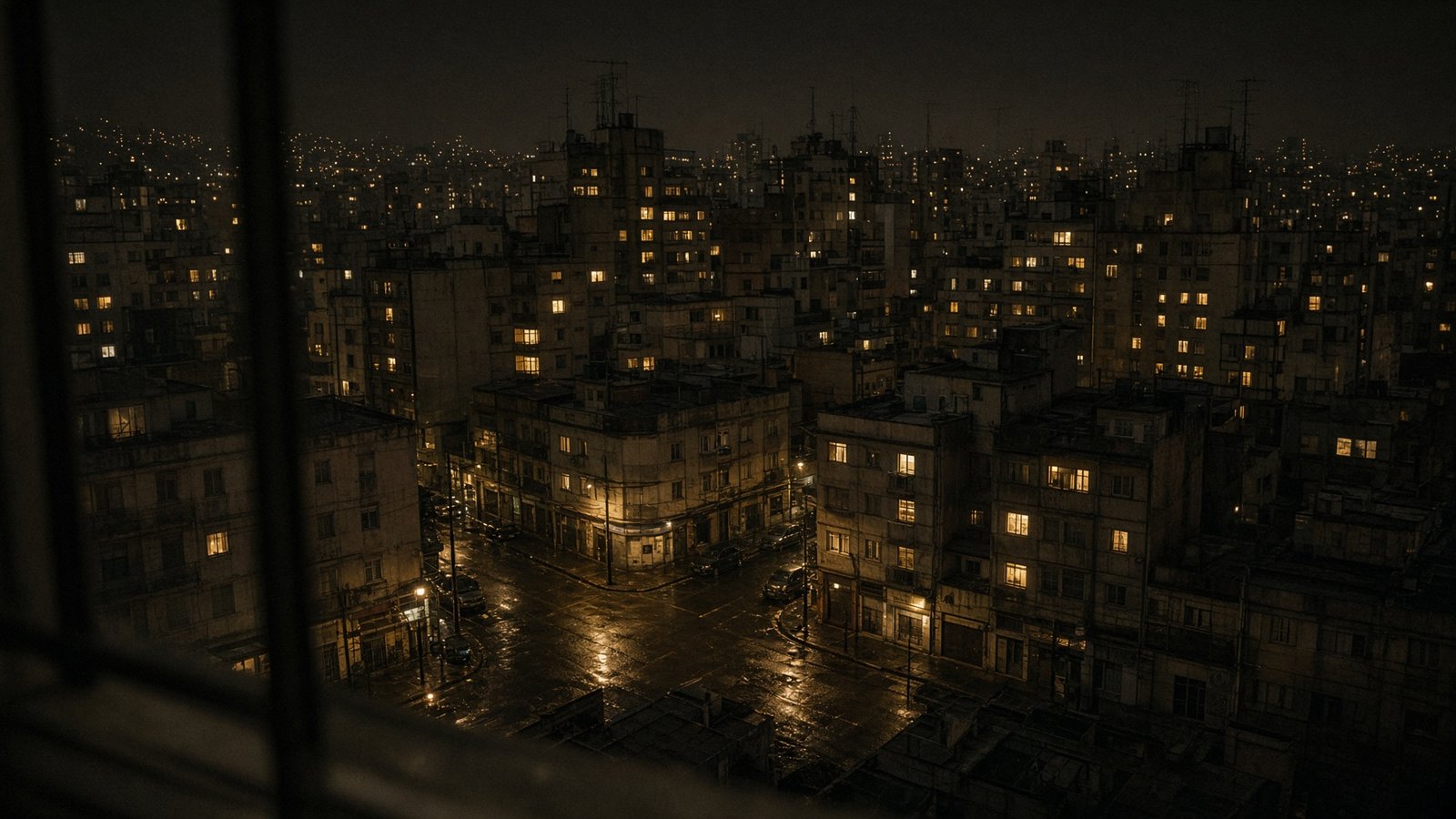 Vista noturna de edifícios de uma cidade